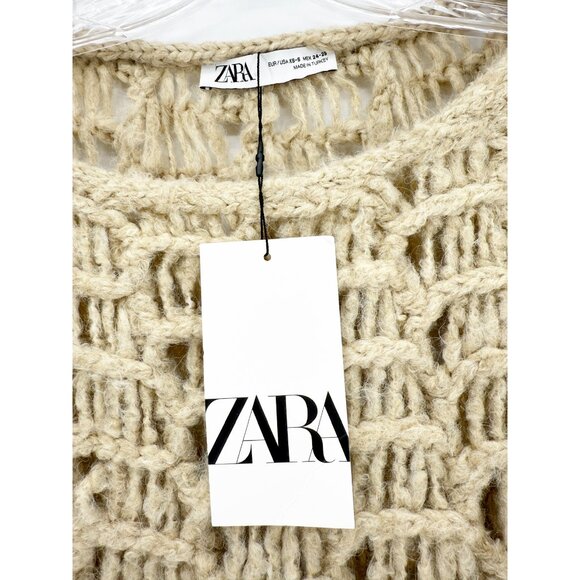 Zara XS/S Oversized Boxy Crochet Open Knit Sweater Top ~ Boho Festival NEW - Picture 4 of 10